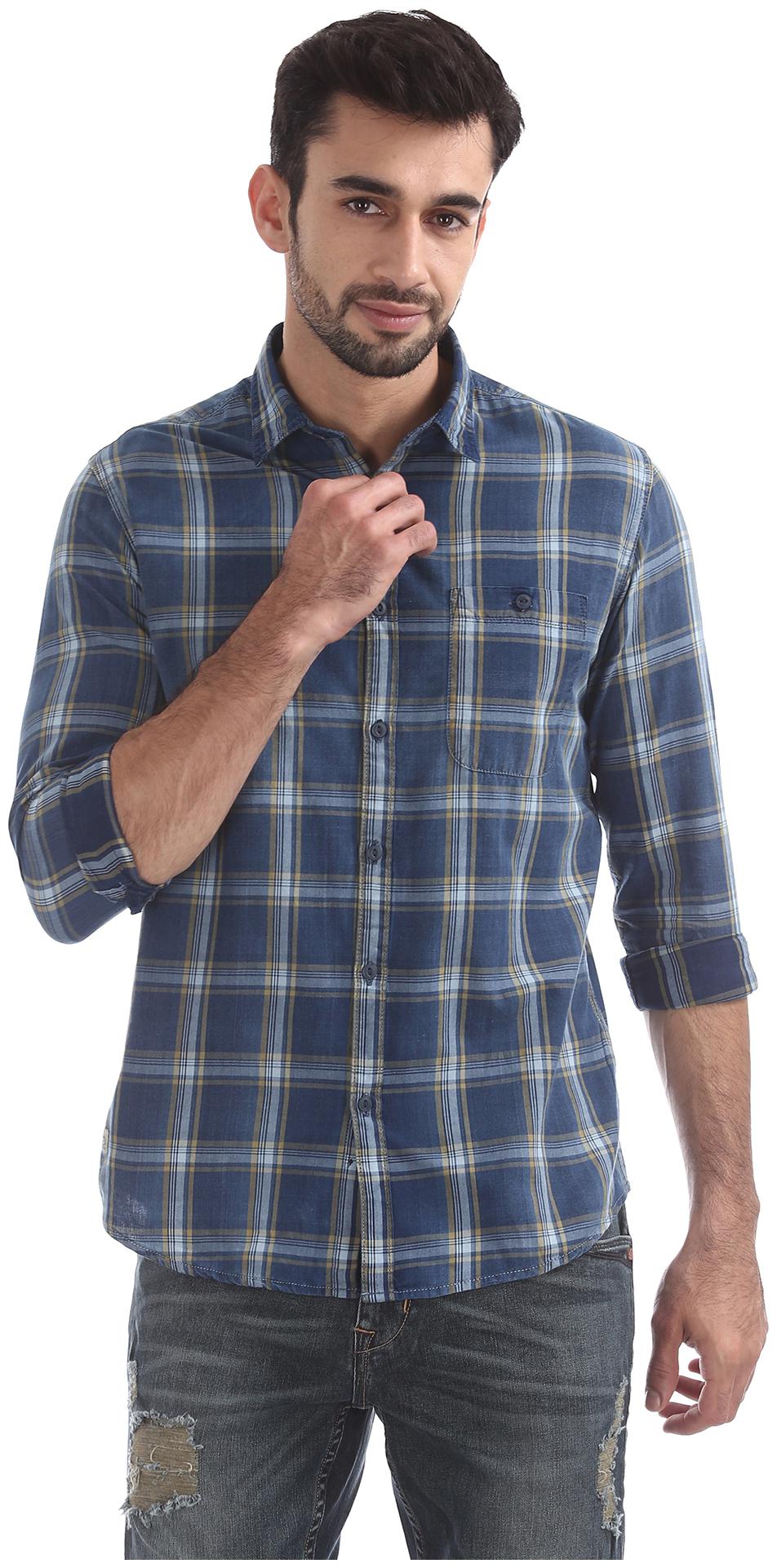 

ED Hardy Men Blue Checked Slim Fit Casual Shirt