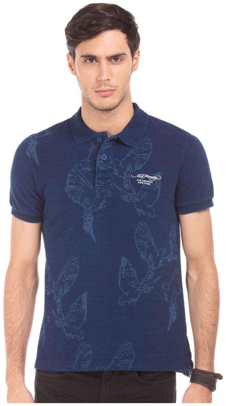 

Ed Hardy Men Blue Printed Polo T-Shirt