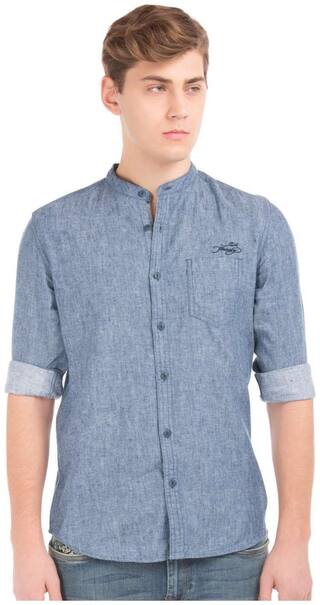 ED Hardy Men Blue Solid Slim Fit Casual Shirt