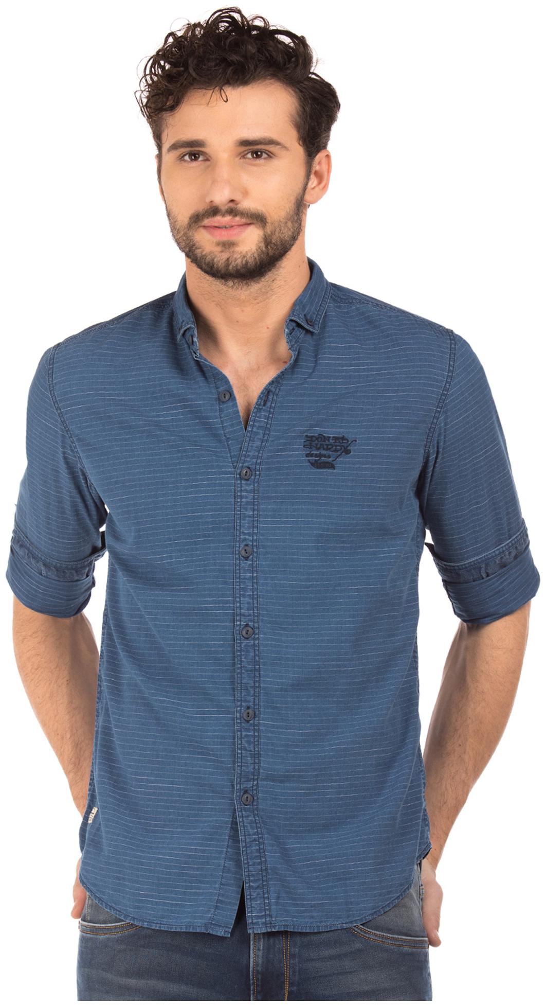 

ED Hardy Men Blue Horizontal Stripes Slim Fit Casual Shirt