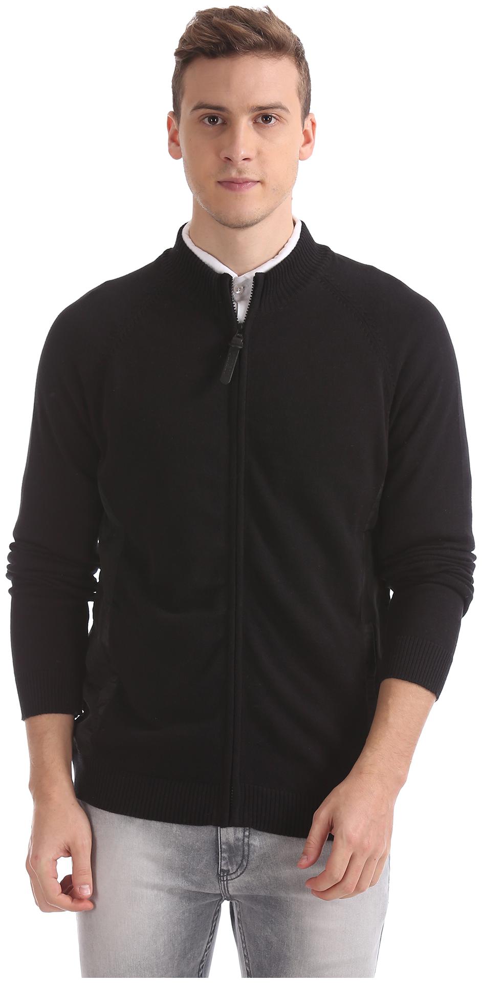 

ED Hardy Men Black High neck Front-open sweater