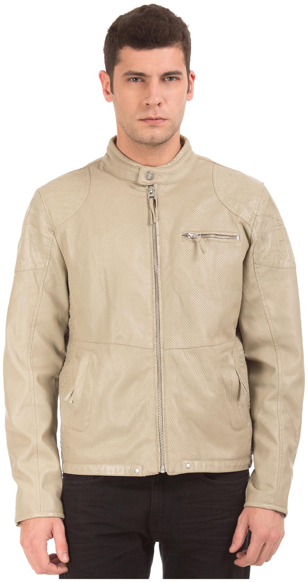 

ED Hardy Men Beige Solid Biker jacket