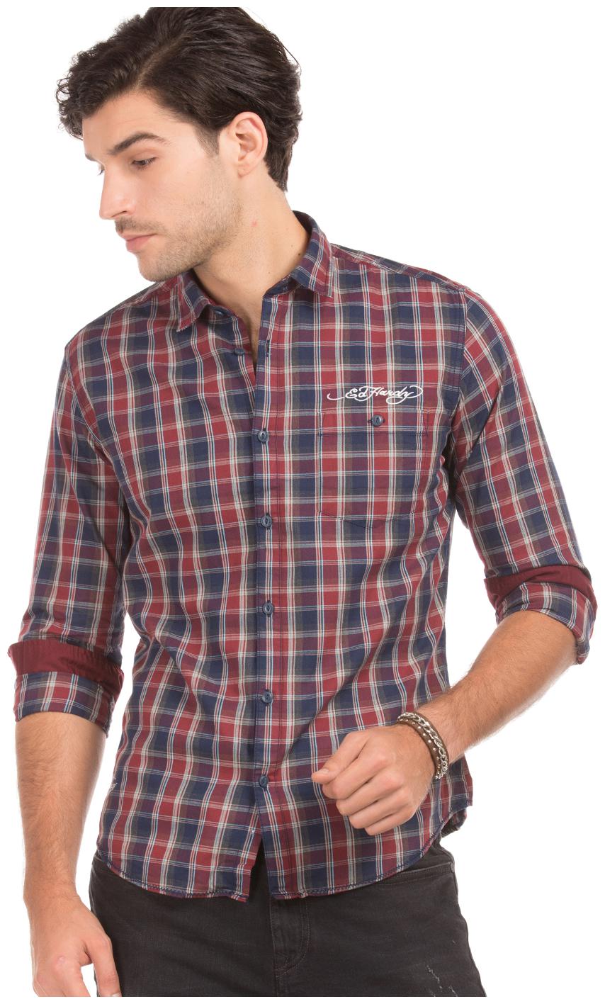 

ED Hardy Men Brown Checked Slim Fit Casual Shirt