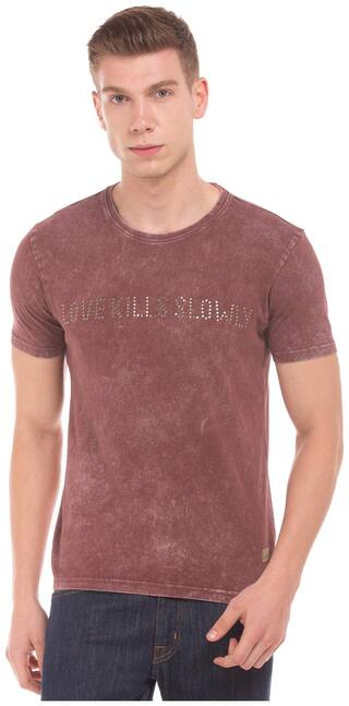 Ed Hardy Red Cotton Embellished Slim Fit T-Shirt