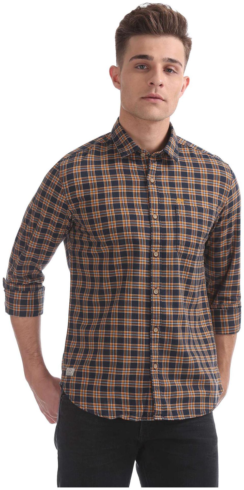

ED Hardy Men Yellow Checked Slim Fit Casual Shirt