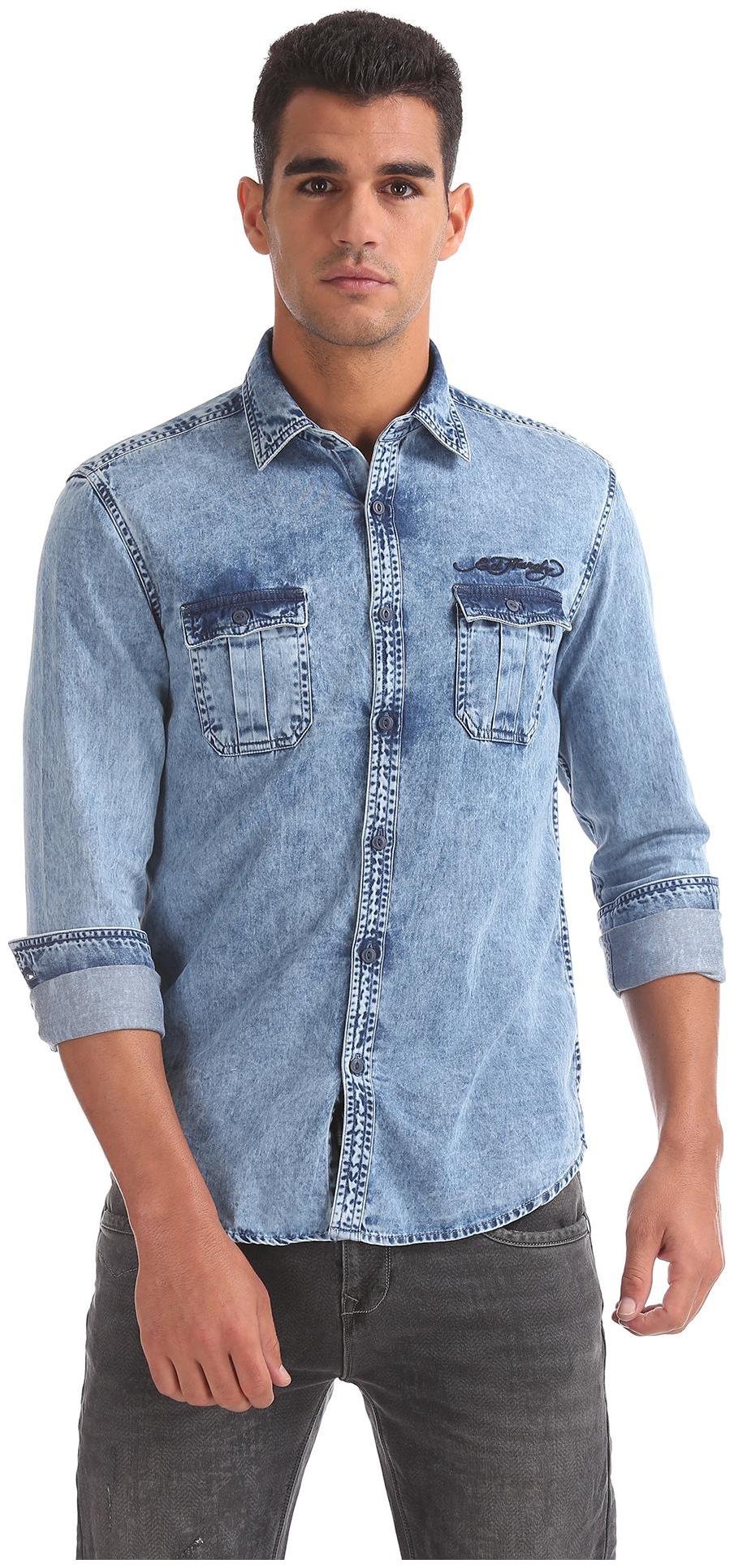 

ED Hardy Men Blue Faded Slim Fit Casual Shirt
