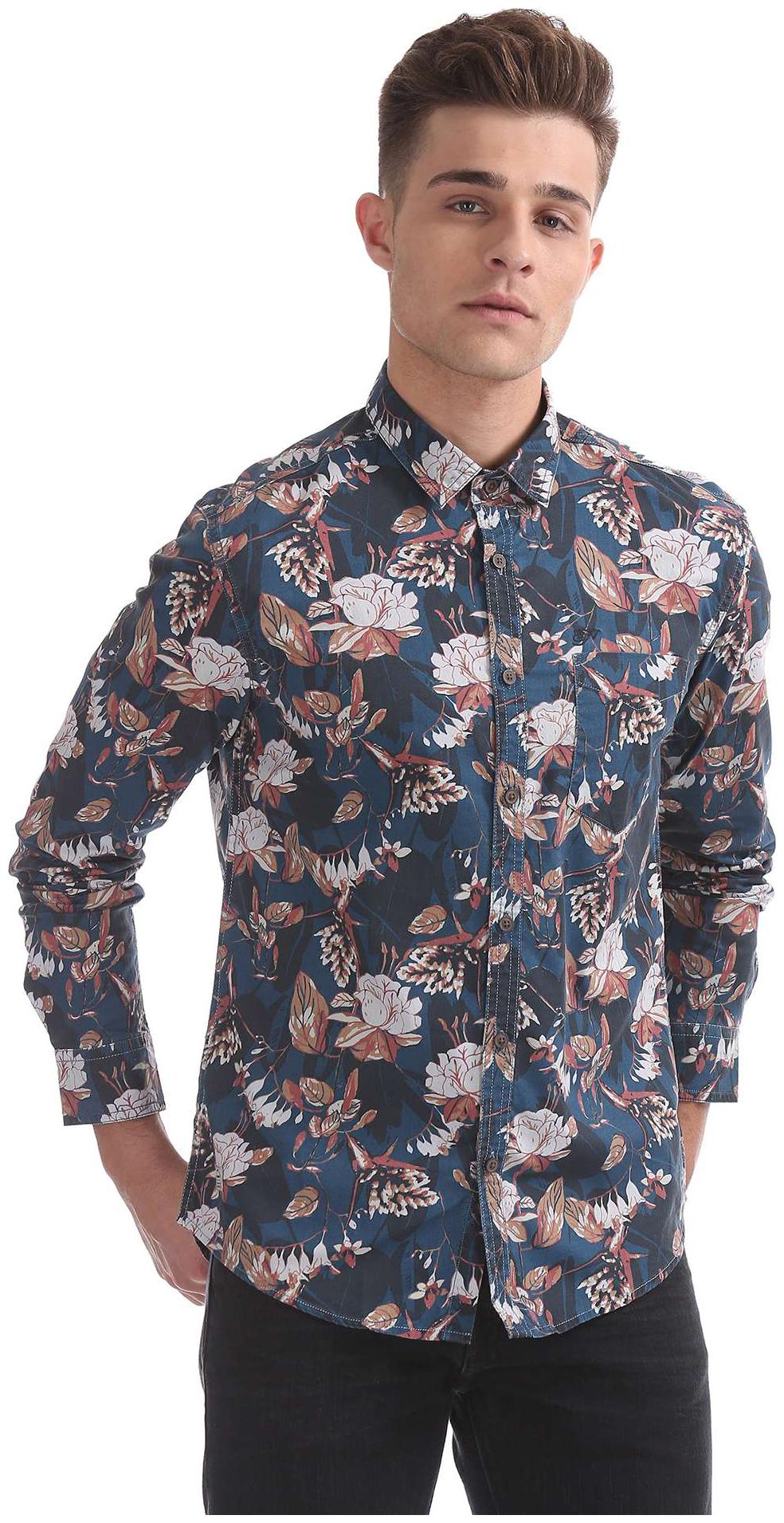 

ED Hardy Men Blue Floral Slim Fit Casual Shirt
