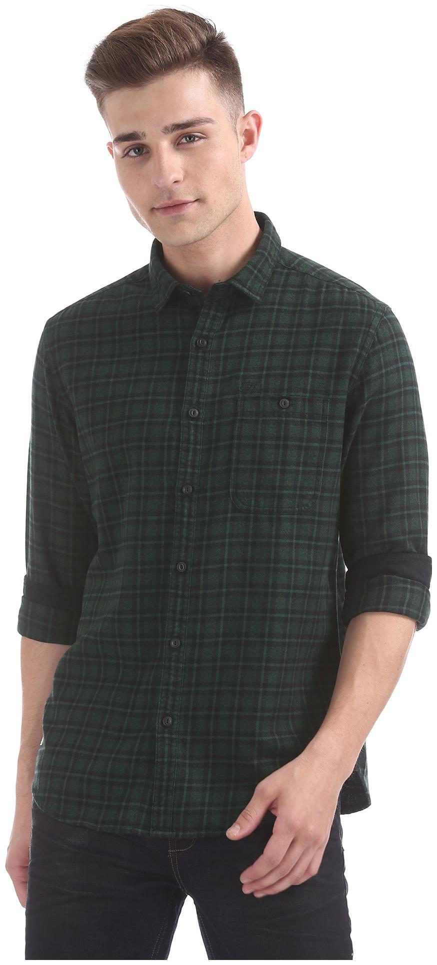 

ED Hardy Men Green Checked Slim Fit Casual Shirt