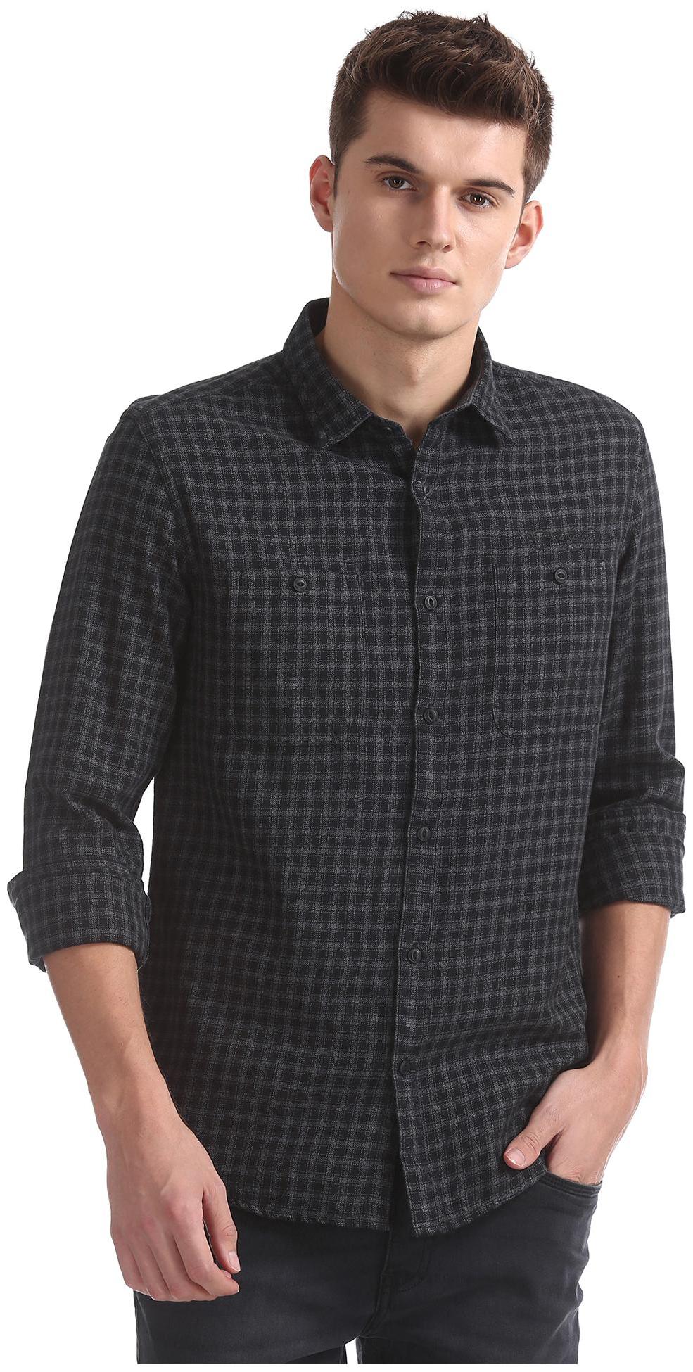 

ED Hardy Men Grey Checked Slim Fit Casual Shirt