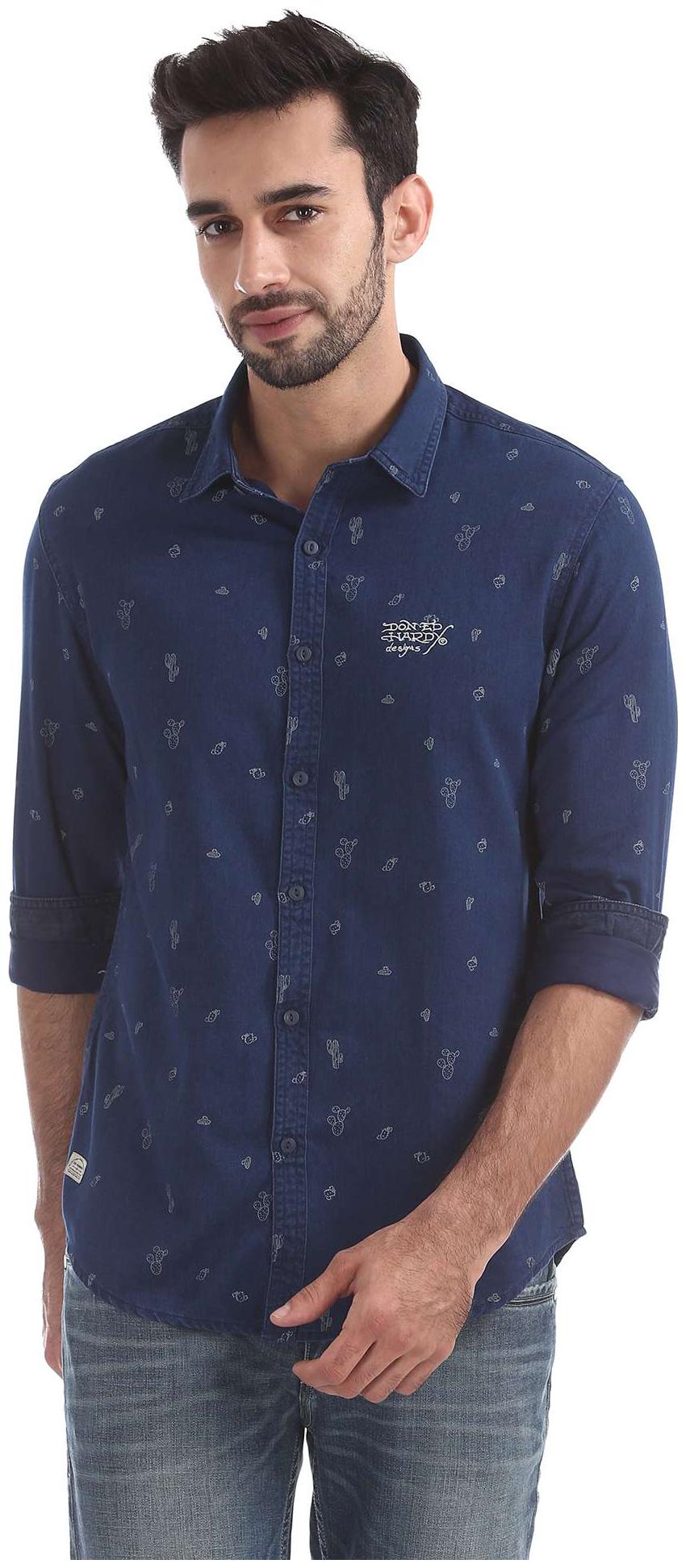 

ED Hardy Men Blue Printed Slim Fit Casual Shirt