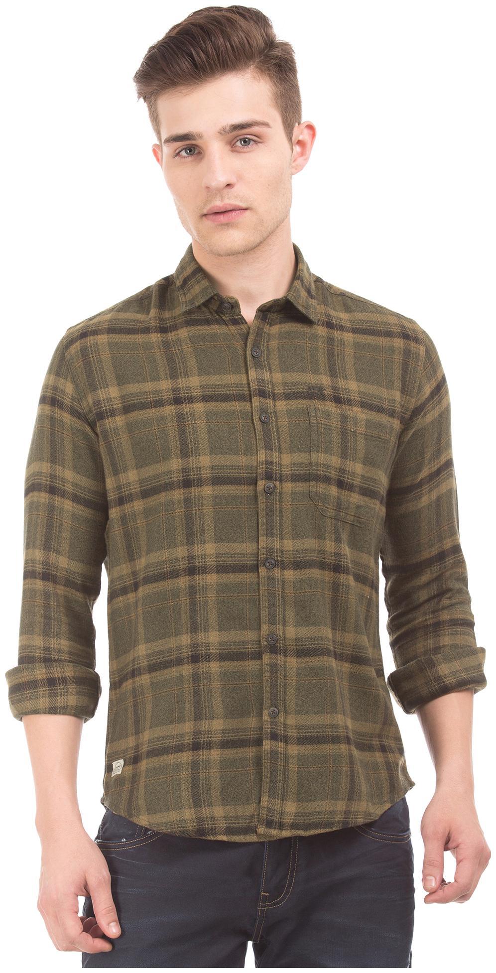 

ED Hardy Men Green Checked Slim Fit Casual Shirt