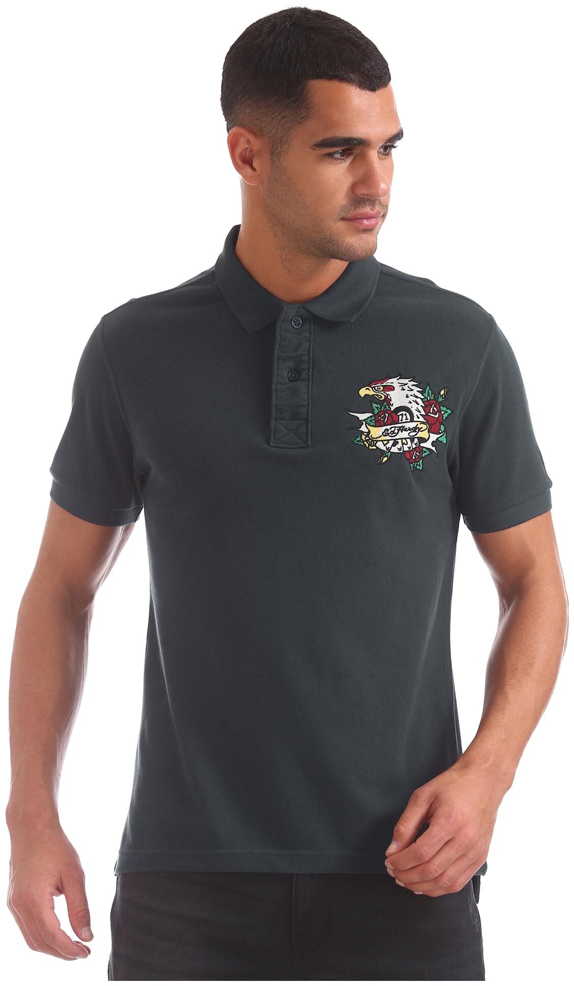 

ED Hardy Men Blue Slim fit Cotton Polo collar T-Shirt - Pack Of 1