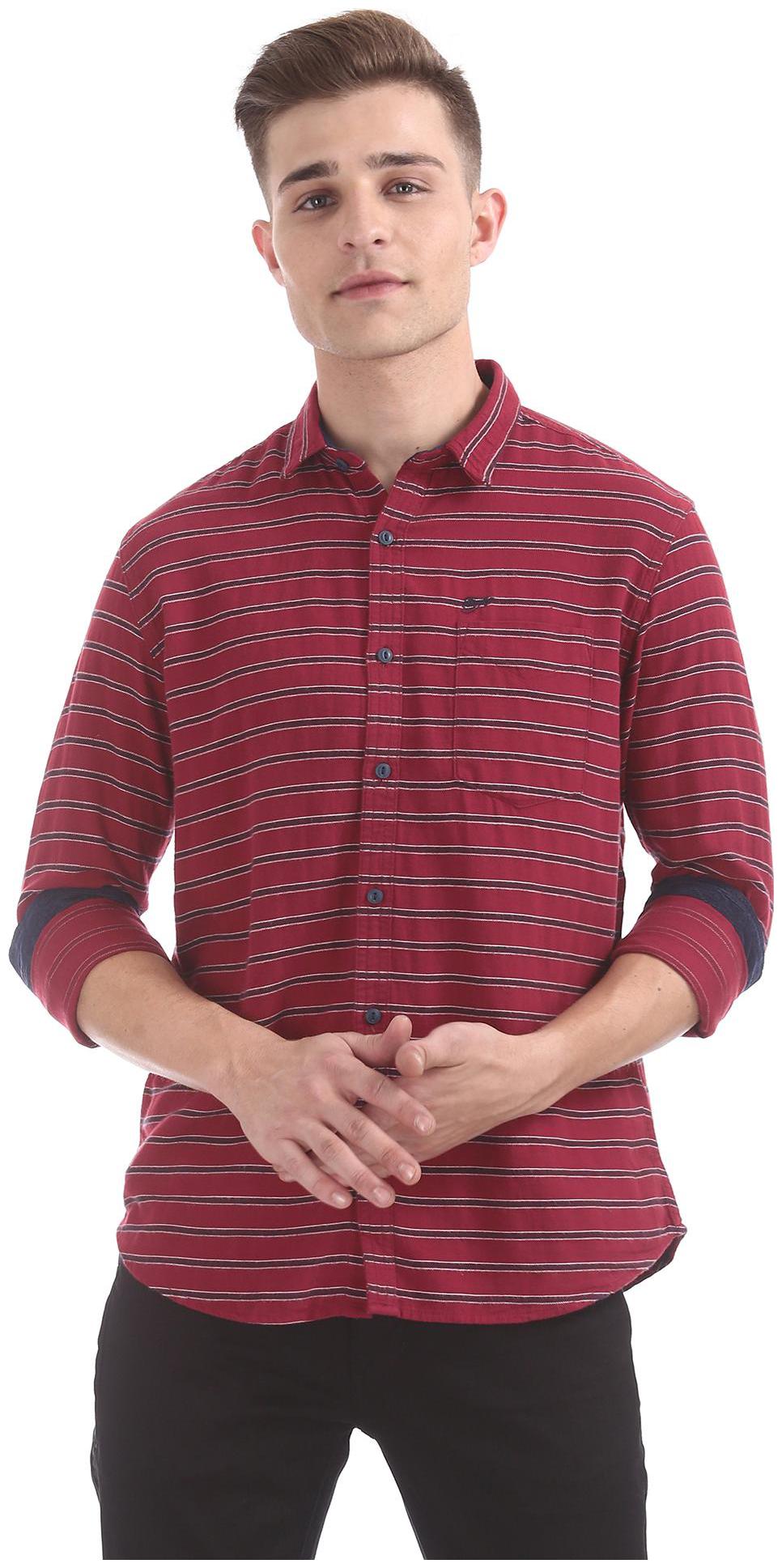 

ED Hardy Men Red Horizontal Stripes Slim Fit Casual Shirt