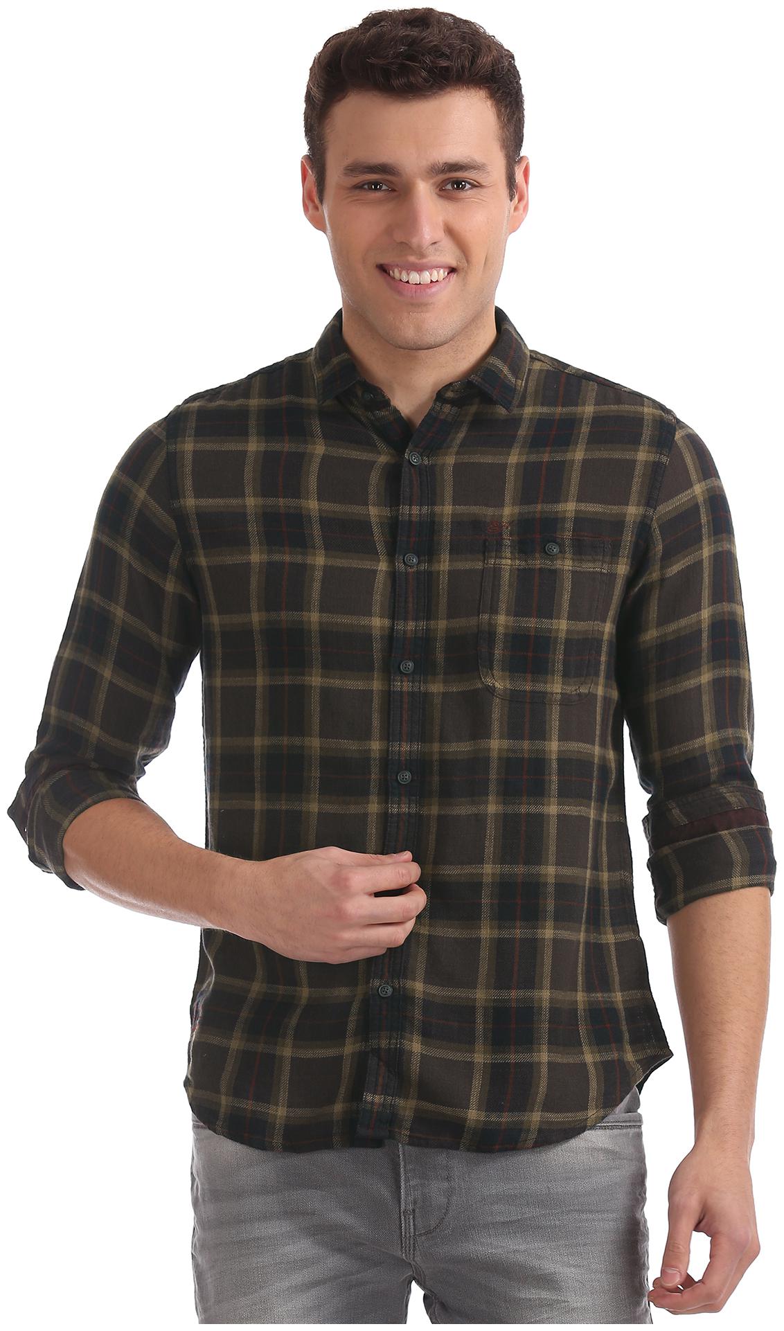 

ED Hardy Men Brown Checked Slim Fit Casual Shirt
