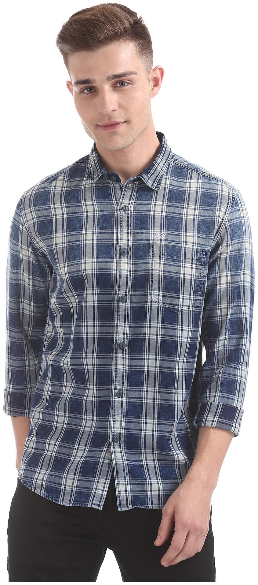 

ED Hardy Men Blue Checked Slim Fit Casual Shirt