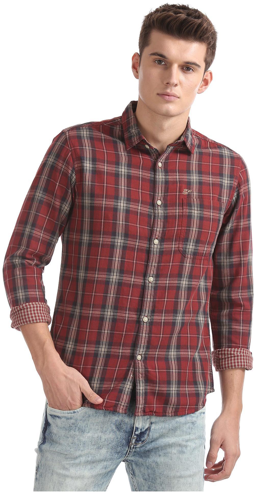 

ED Hardy Men Red Checked Slim Fit Casual Shirt