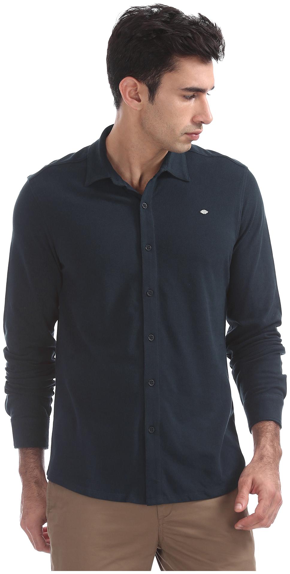 

ED Hardy Men Blue Solid Slim Fit Casual Shirt