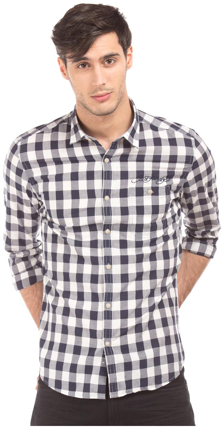 

ED Hardy Men White Checked Slim Fit Casual Shirt