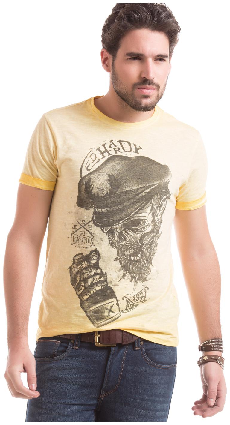 

Ed Hardy Yellow Cotton Regular Fit Printed T-Shirt