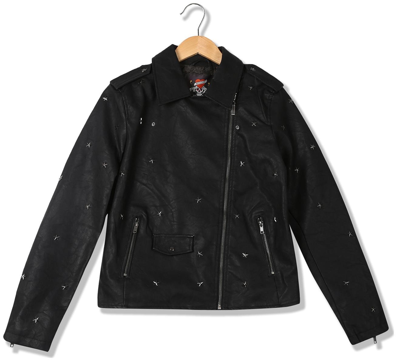 

ED Hardy Women Solid Biker Jacket - Black
