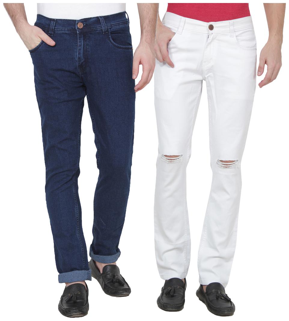 

EditLook Men Blue White Slim Fit Jeans