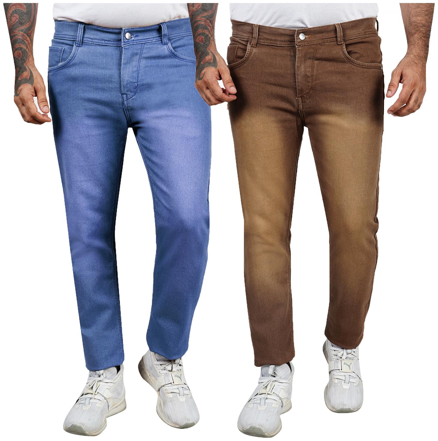 

EditLook Men Blue Brown Slim Fit Jeans