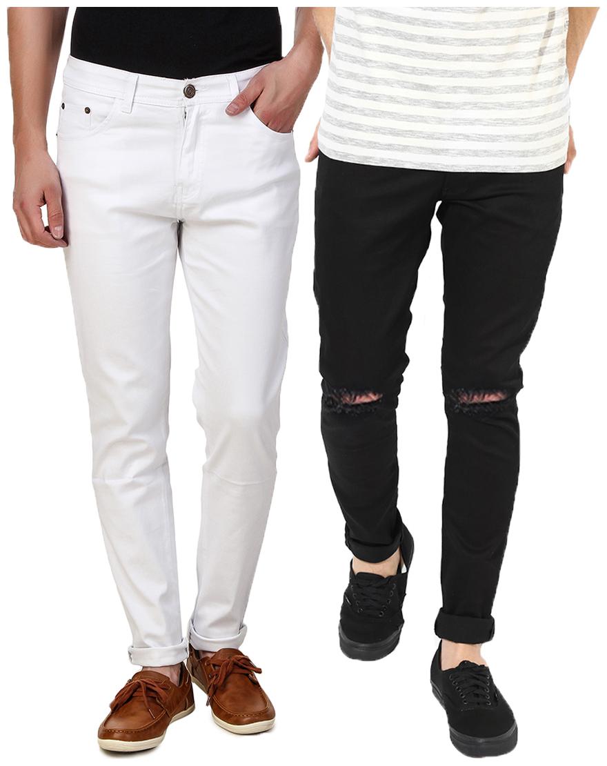 

EditLook Men White Black Slim Fit Jeans
