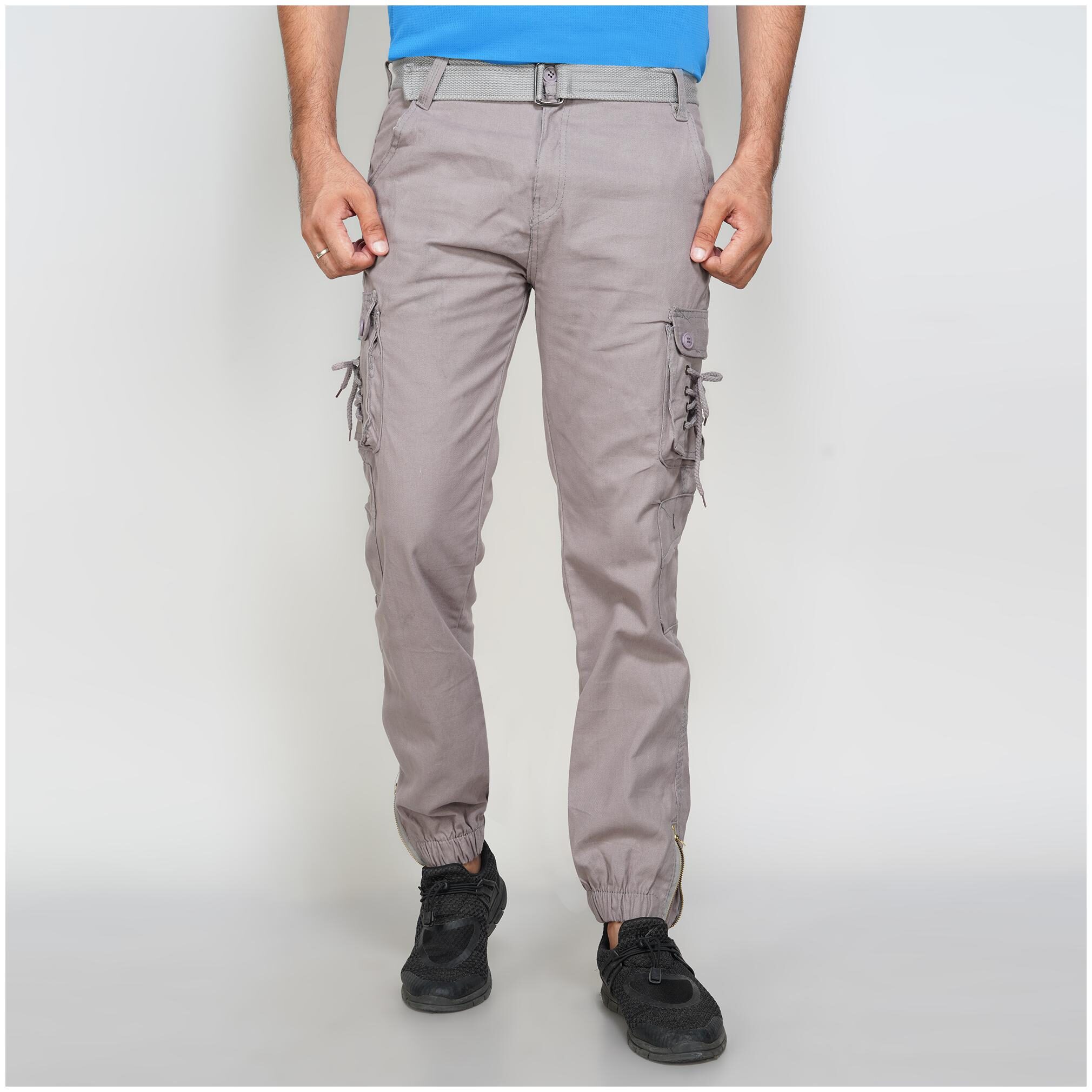

EditLook Men Grey Solid Slim fit Cargos