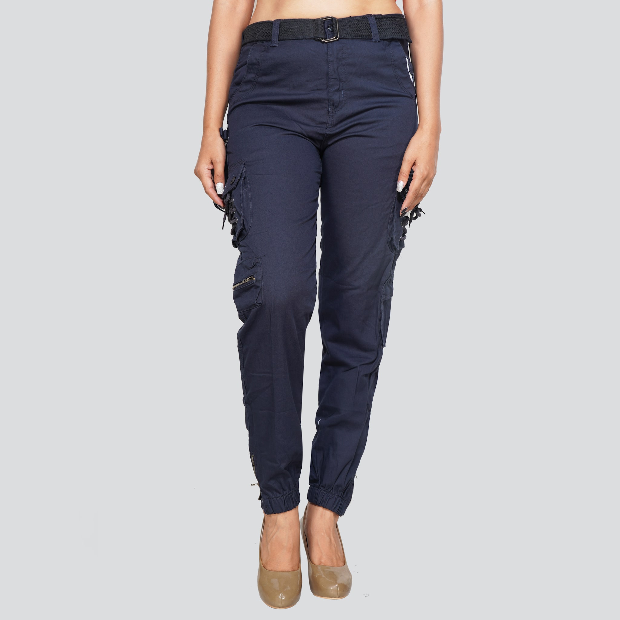 

EditLook Women Cotton Blend Solid Navy Blue Cargos