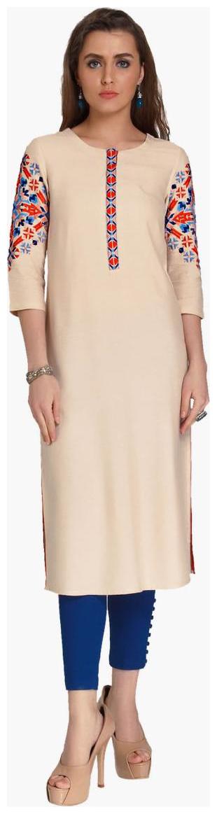 

NAARI Women Beige Embroidered Straight Kurti