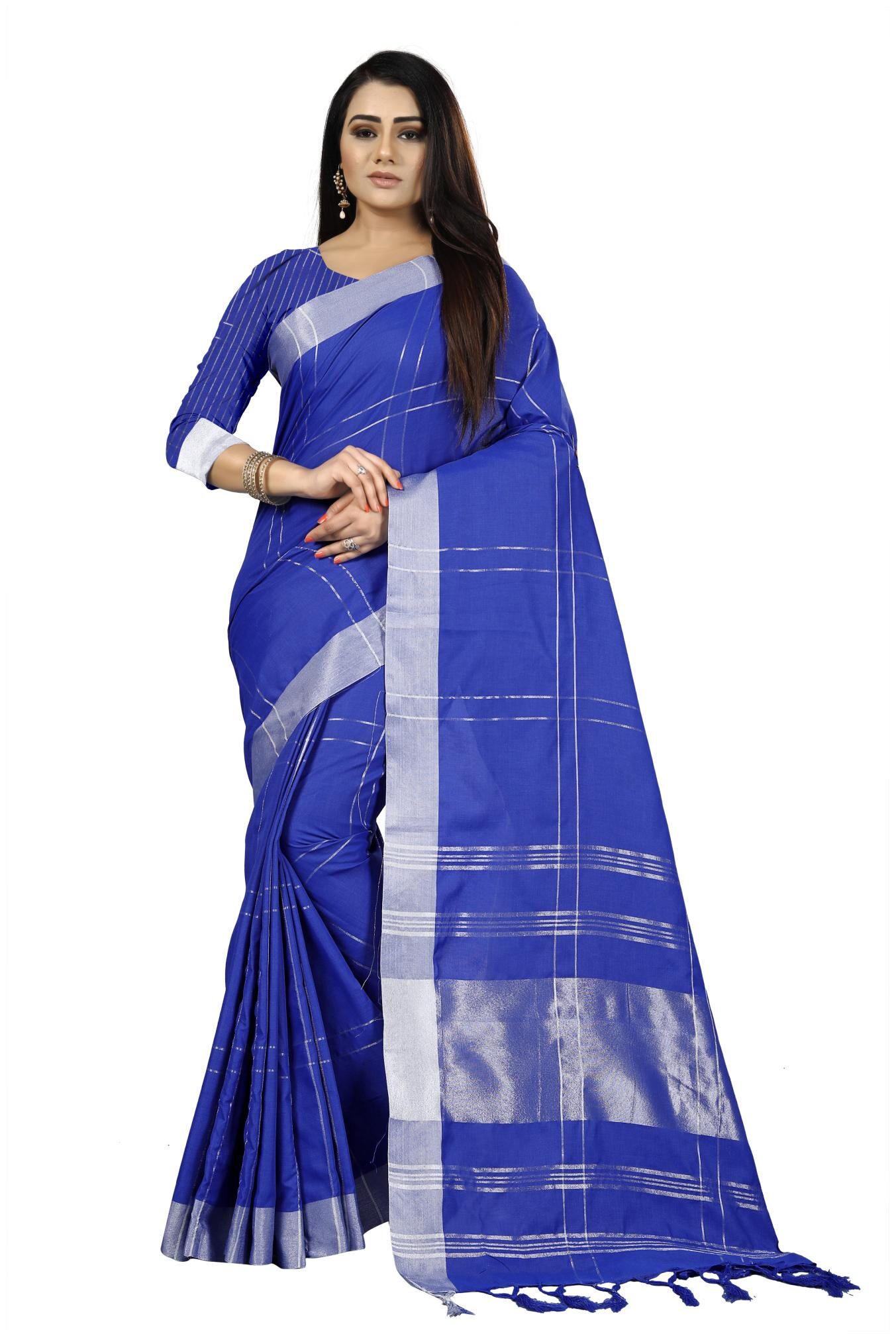 

Egrecia Women Soft Linen Cotton Silk Saree With Styles Look With Blouse Piece (Blue)