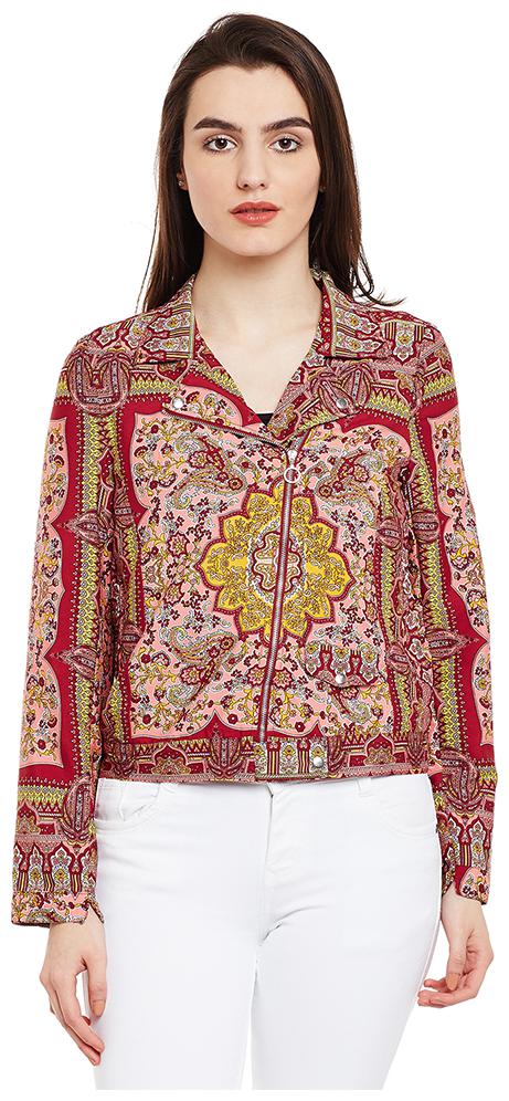 

OXOLLOXO Women Printed Bomber Jacket - Maroon