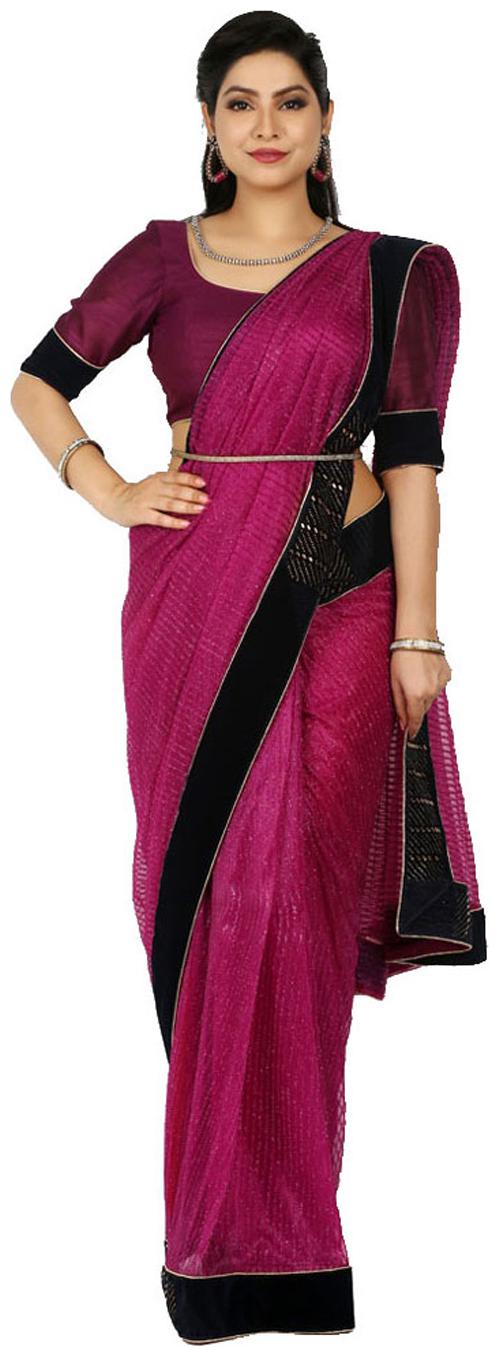 

EKA LIFESTYLE Women Georgette Striped Saree Pink