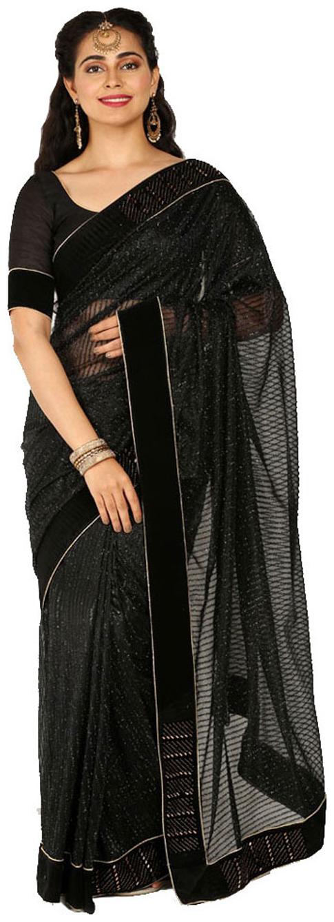 

EKA LIFESTYLE Women Georgette Striped Saree Black