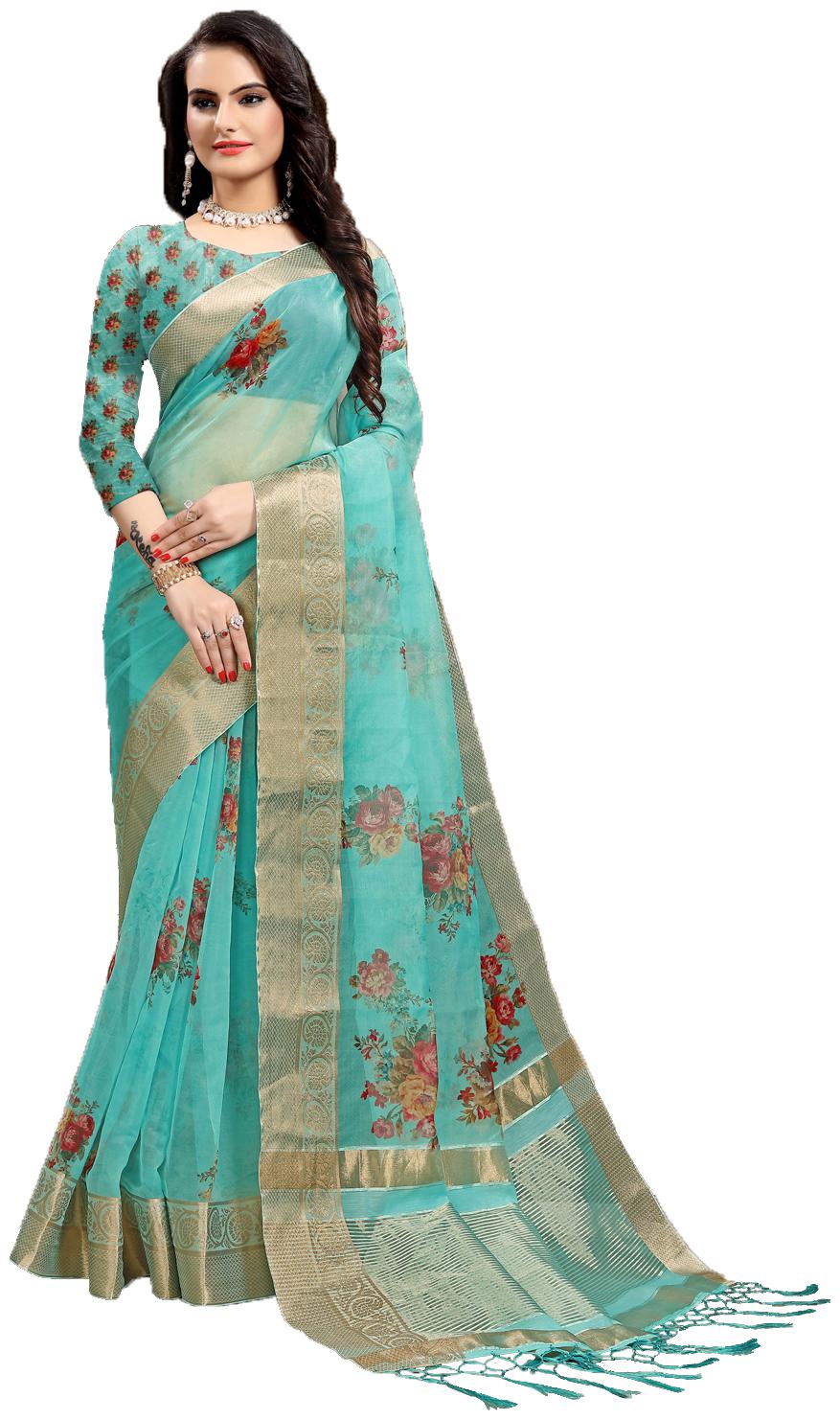 

Eka Lifestyle Women Blue Organza Floral Saree