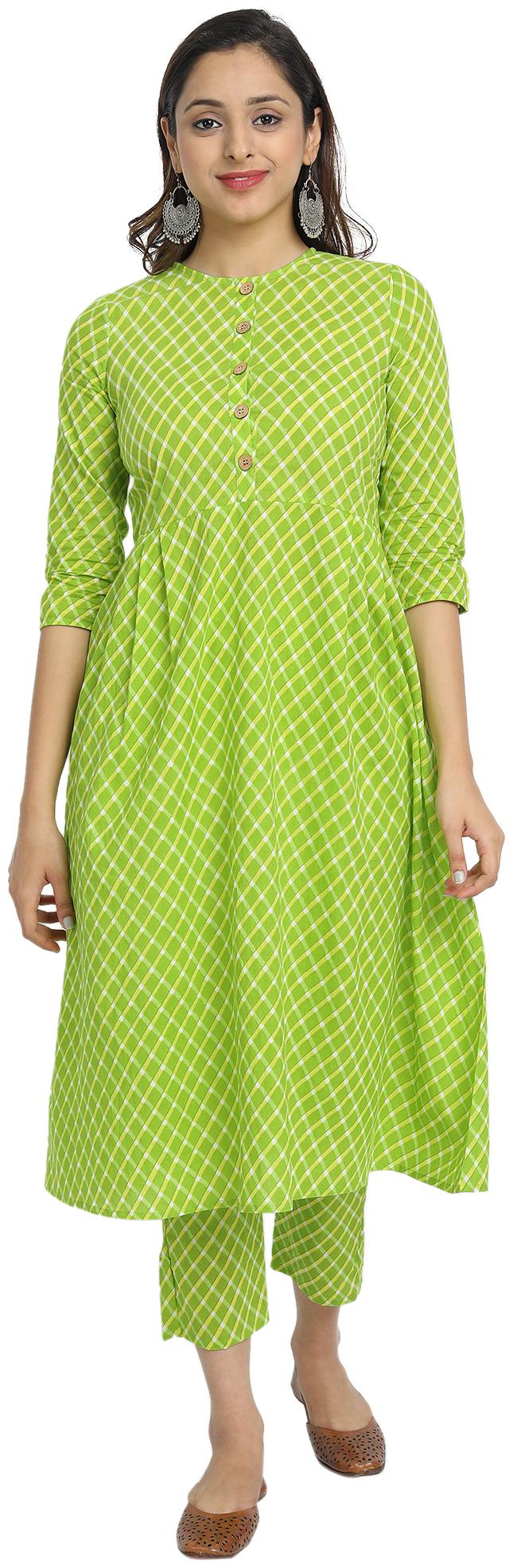 

Ekara Cambric Checkered Green For Women