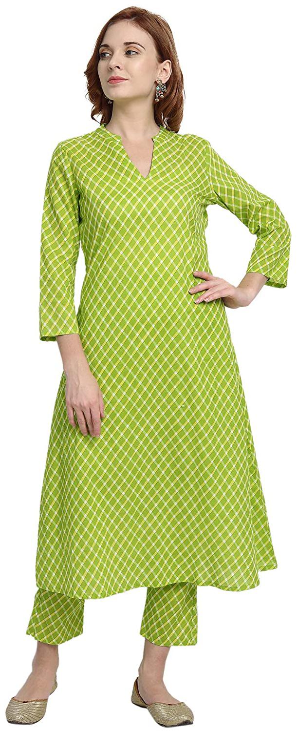

Ekara Green Leheriya Checkered A-Line Kurta with Trousers