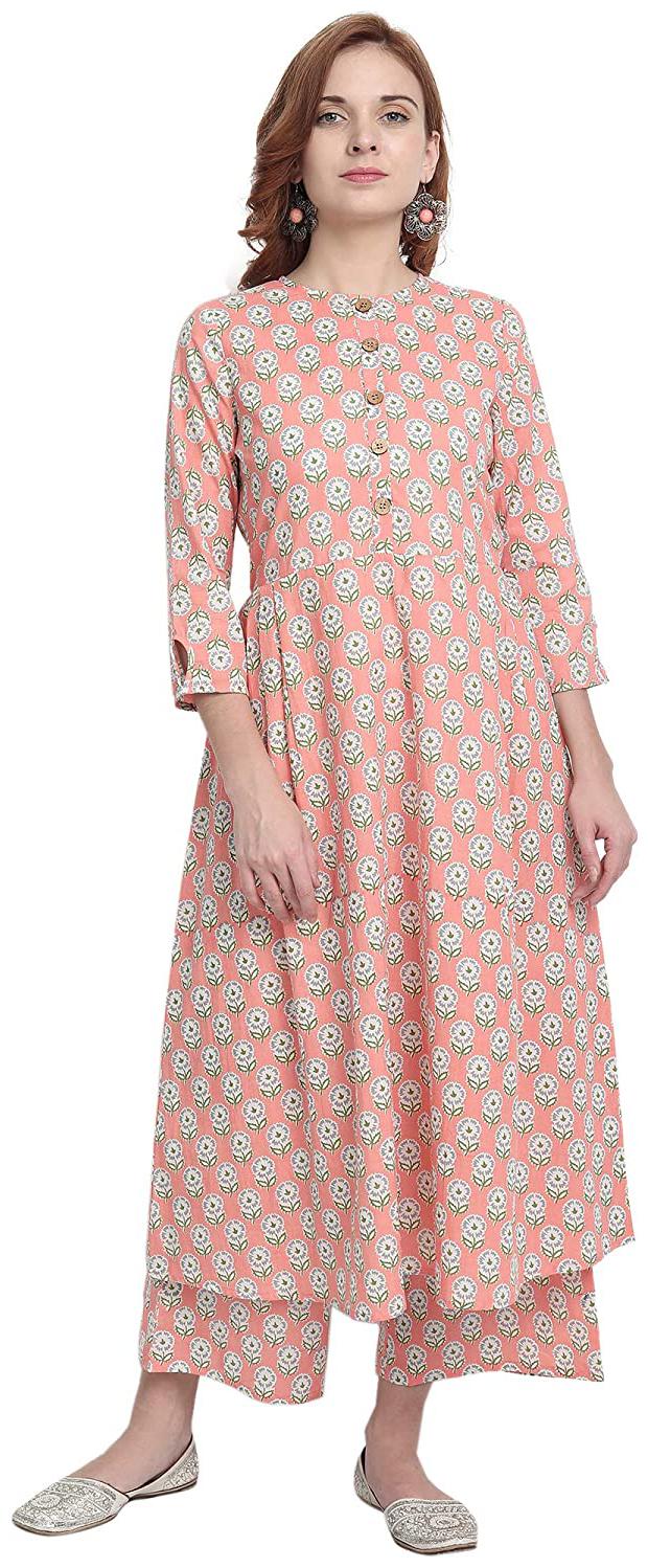 

Ekara Pink Floral A-Line Flared Kurta with Palazzo