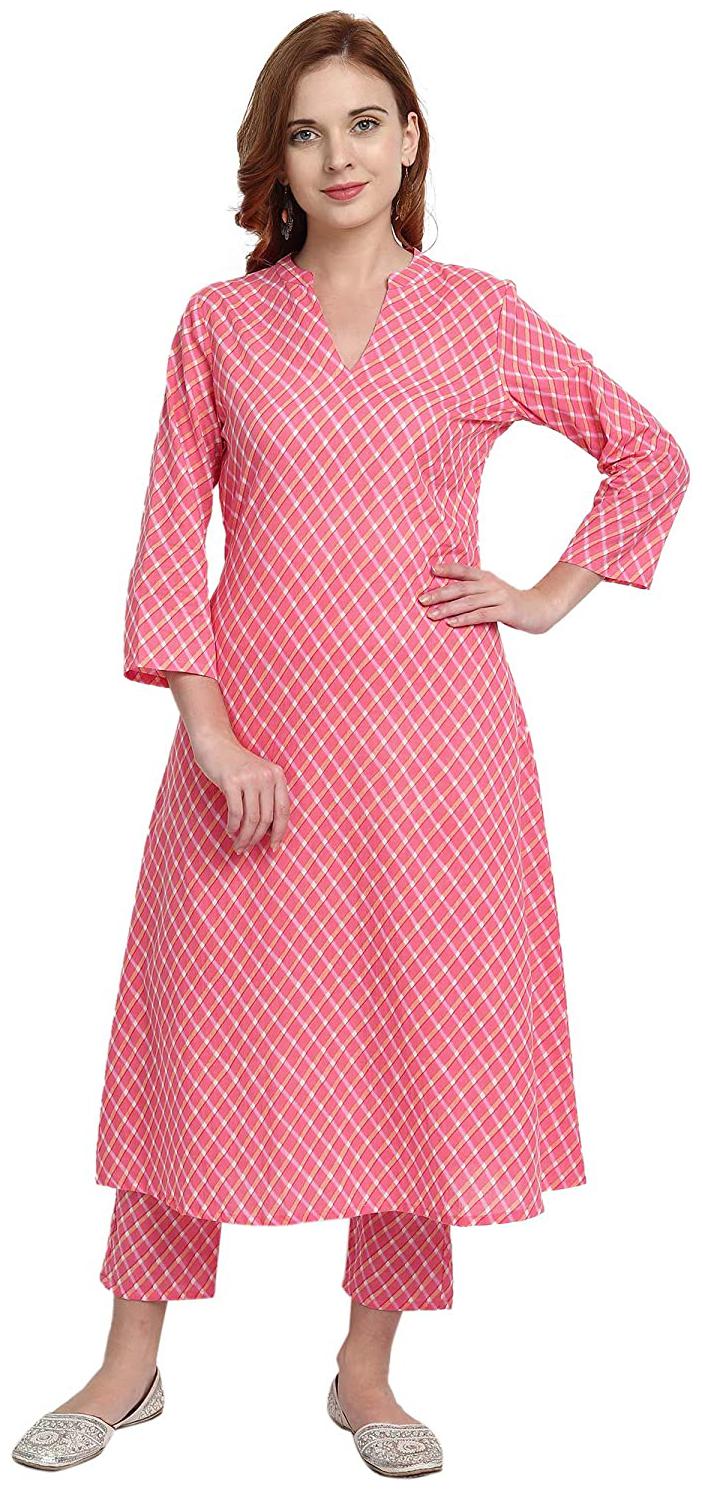 

Ekara Pink Leheriya Checkered A-Line Kurta with Trousers