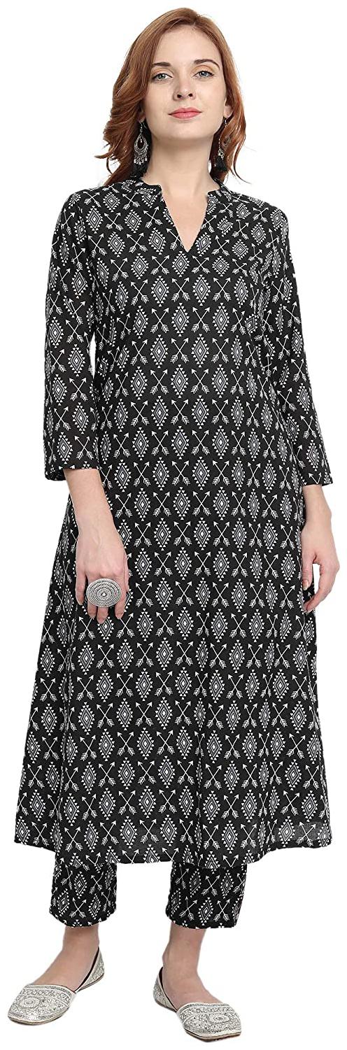 

Ekara Women Cambric Printed Black Kurta With Trousers