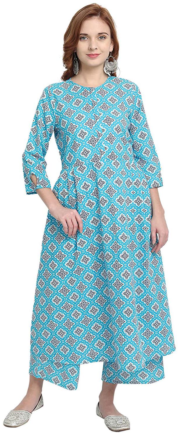 

Ekara Women Cambric Printed Blue Kurta With Palazzo