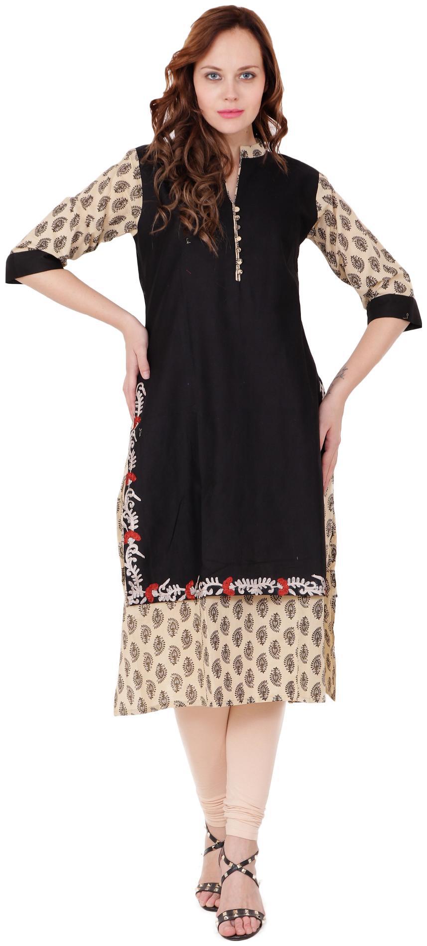 

el dios marte Women Black Embroidered Straight Kurti