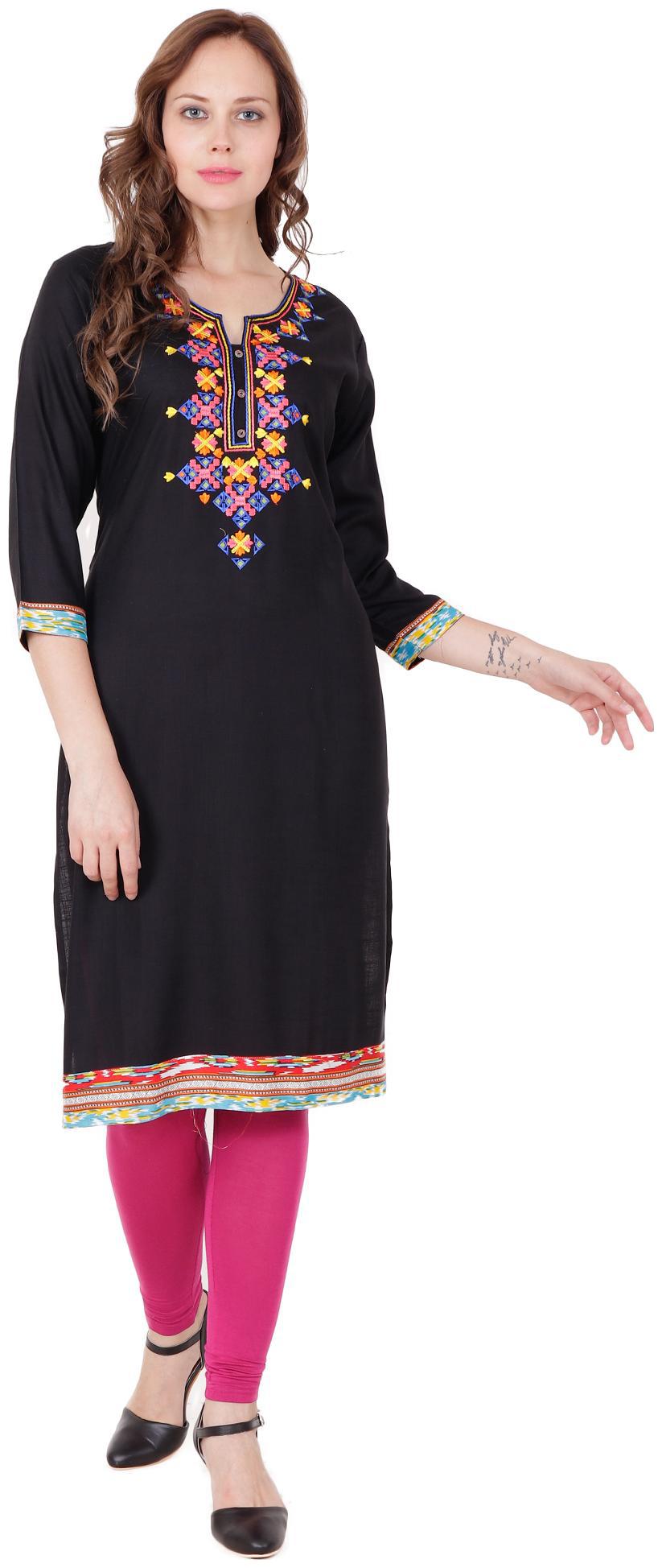 

el dios marte Women Black Embroidered Straight Kurti