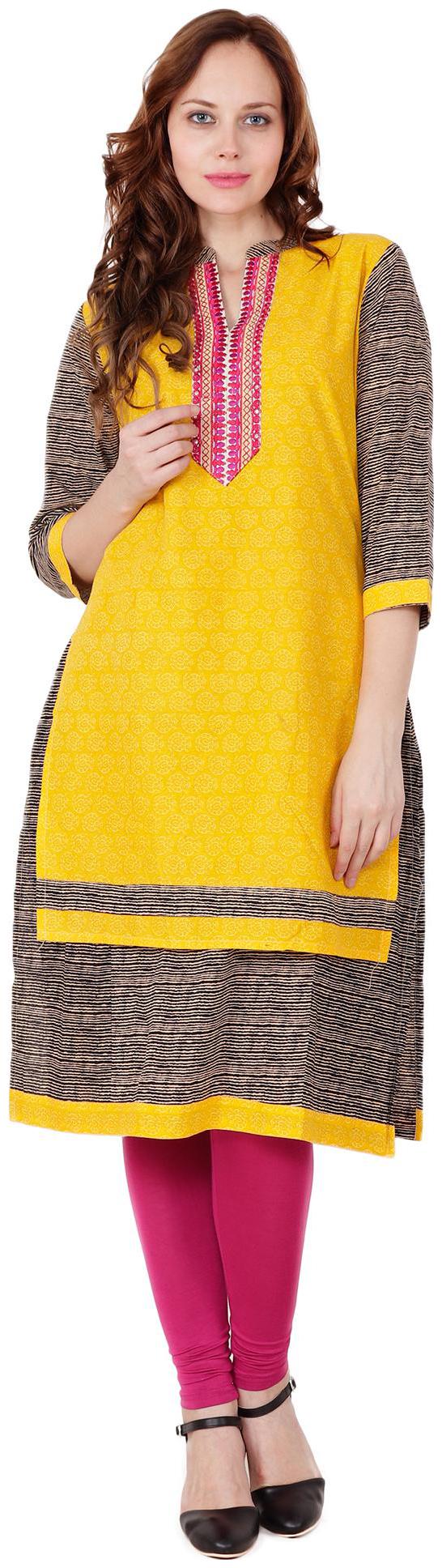 

el dios marte Women Yellow Embroidered Straight Kurti