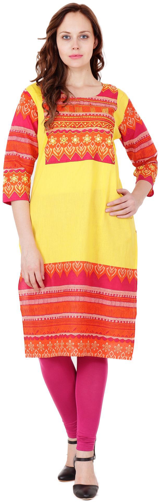 

el dios marte Women Yellow Embroidered Straight Kurti
