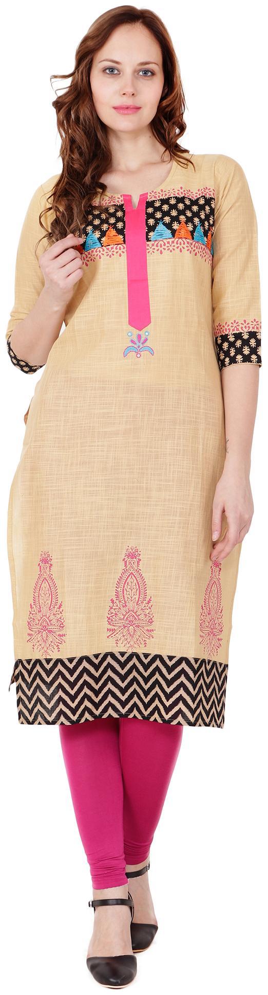 

el dios marte Women Beige Embroidered Straight Kurti