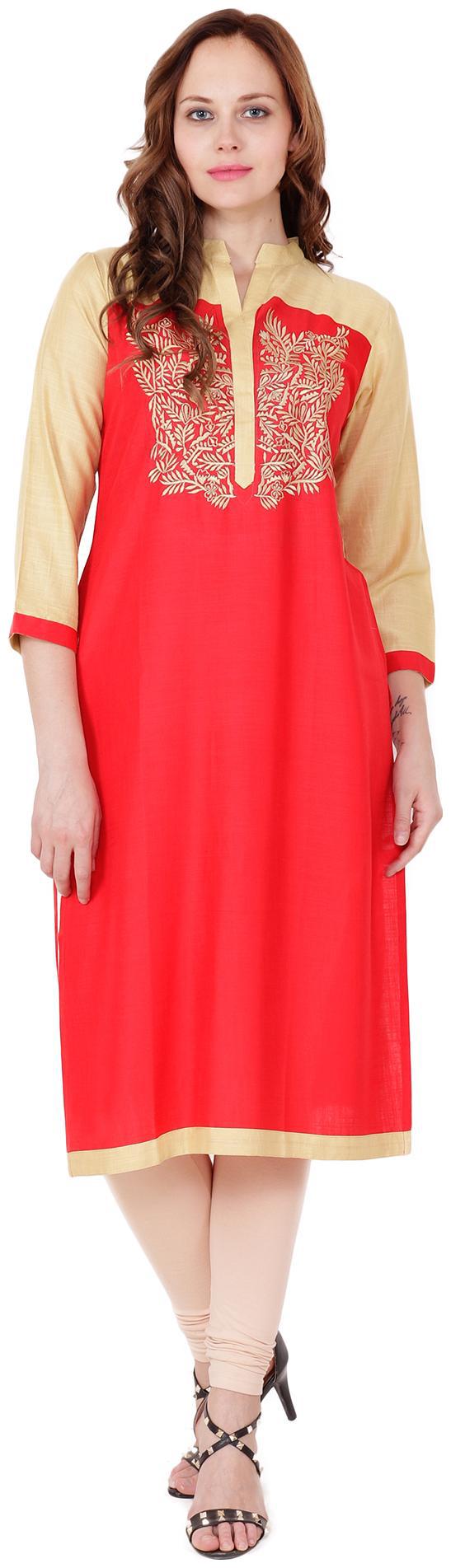 

el dios marte Women Red Embroidered Straight Kurti