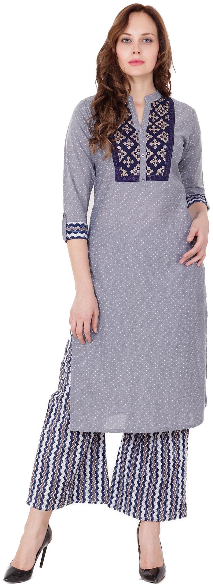 

el dios marte Women Blue Embroidered Straight Kurti
