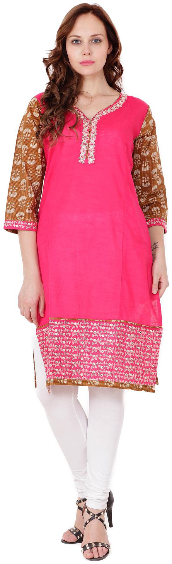 

el dios marte Women Pink Embroidered Straight Kurti