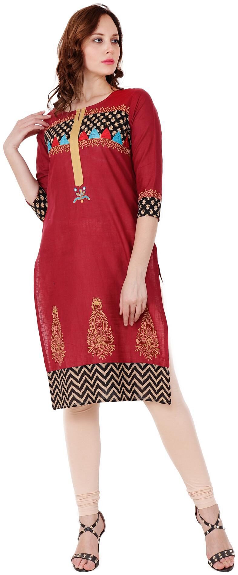 

el dios marte Women Red Embroidered Straight Kurti